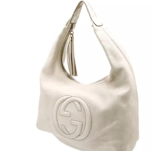 Gucci Leather Soho Large Interlocking GG Logo Hobo Bag In Ivory - Picture 2 of 11